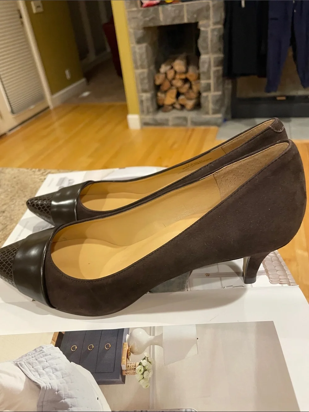 NWOT Talbots Dark Brown Pointed-Toe Genuine Leather & Suede Pumps